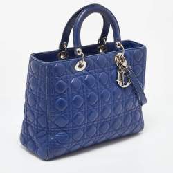 Pre Owned Dior Navy Blue Cannage Leather Large Lady Dior Tote