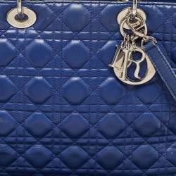 Pre Owned Dior Navy Blue Cannage Leather Large Lady Dior Tote