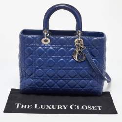 Pre Owned Dior Navy Blue Cannage Leather Large Lady Dior Tote