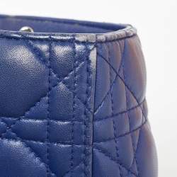 Pre Owned Dior Navy Blue Cannage Leather Large Lady Dior Tote
