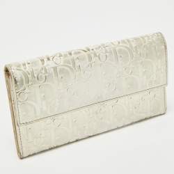 Pre Owned Dior Gold Oblique Embossed Patent Leather Continental Wallet