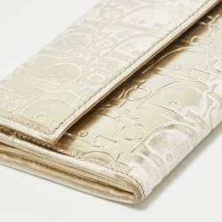 Pre Owned Dior Gold Oblique Embossed Patent Leather Continental Wallet