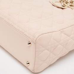 Pre Owned Dior Pink Cannage Leather Large Lady Dior Tote