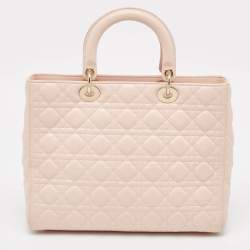 Pre Owned Dior Pink Cannage Leather Large Lady Dior Tote