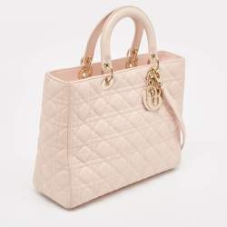 Pre Owned Dior Pink Cannage Leather Large Lady Dior Tote
