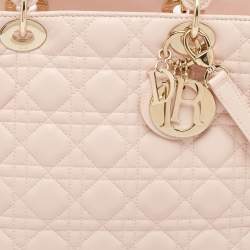 Pre Owned Dior Pink Cannage Leather Large Lady Dior Tote