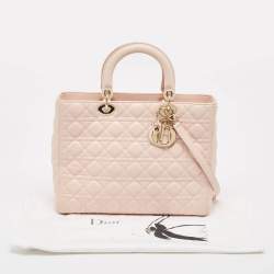 Pre Owned Dior Pink Cannage Leather Large Lady Dior Tote