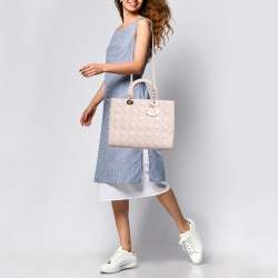 Pre Owned Dior Pink Cannage Leather Large Lady Dior Tote