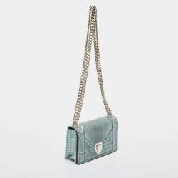 Dior Light Blue Microcannage Patent Leather Mini Diorama Chain Shoulder Bag