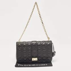 Pre Owned Dior Black Cannage Leather Large Miss Dior Flap Bag