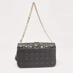 Pre Owned Dior Black Cannage Leather Large Miss Dior Flap Bag
