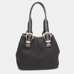 Pre Owned Dior Black Oblique Canvas and Leather Buckle Tote