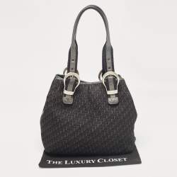Pre Owned Dior Black Oblique Canvas and Leather Buckle Tote