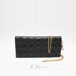 Pre Owned Dior Black Quilted Cannage Patent Leather Lady Dior Chain Clutch