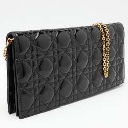 Pre Owned Dior Black Quilted Cannage Patent Leather Lady Dior Chain Clutch