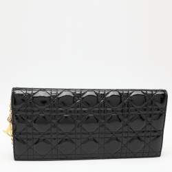 Pre Owned Dior Black Quilted Cannage Patent Leather Lady Dior Chain Clutch