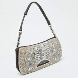 Pre Owned Dior Beige/Purple Calfhair and Bead Embellished Limited Edition 498/880 Malice Shoulder Bag