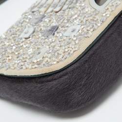 Pre Owned Dior Beige/Purple Calfhair and Bead Embellished Limited Edition 498/880 Malice Shoulder Bag