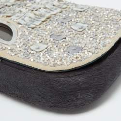 Pre Owned Dior Beige/Purple Calfhair and Bead Embellished Limited Edition 498/880 Malice Shoulder Bag