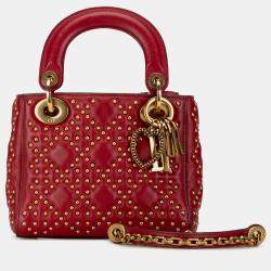 Dior Red Lambskin Leather Mini Studded Lady Dior Tote Bag