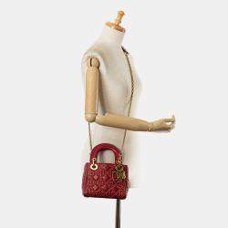 Dior Red Lambskin Leather Mini Studded Lady Dior Tote Bag