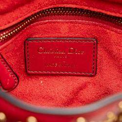 Dior Red Lambskin Leather Mini Studded Lady Dior Tote Bag