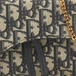 Dior Navy Blue Oblique Canvas and Leather Saddle Wallet on Chain
