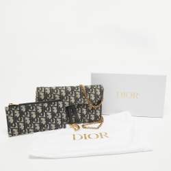 Dior Navy Blue Oblique Canvas and Leather Saddle Wallet on Chain