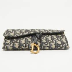 Dior Navy Blue Oblique Canvas and Leather Saddle Wallet on Chain