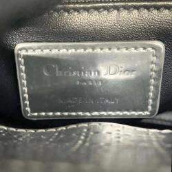 Dior Silver Leather Microcannage Mini Lady Dior Top Handle Bags