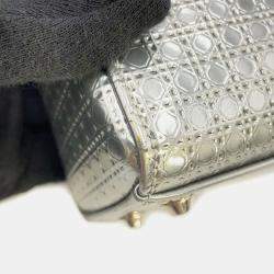 Dior Silver Leather Microcannage Mini Lady Dior Top Handle Bags