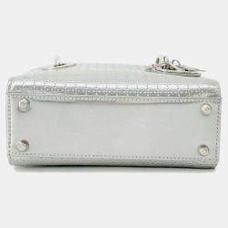 Dior Silver Leather Microcannage Mini Lady Dior Top Handle Bags