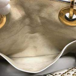 Dior White Leather Studded Medium Lady Dior Top Handle Bags