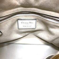 Dior White Leather Studded Medium Lady Dior Top Handle Bags