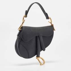 Pre Owned Dior Black Leather Mini Saddle Bag