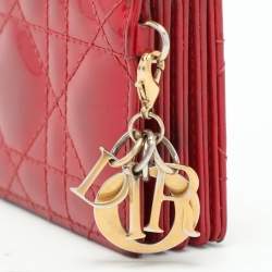 Pre Owned Dior Red Cannage Patent Leather Lady Dior Gusset Card Case