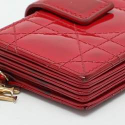 Pre Owned  Dior Red Cannage Patent Leather Lady Dior Gusset Card Case 