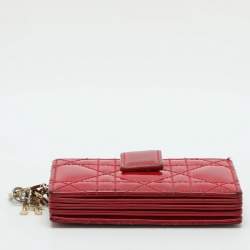 Pre Owned  Dior Red Cannage Patent Leather Lady Dior Gusset Card Case 