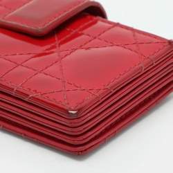 Pre Owned  Dior Red Cannage Patent Leather Lady Dior Gusset Card Case 
