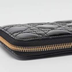 Pre Owned Dior Black Cannage Patent Leather Lady Dior Zip Around Wallet