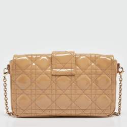 Pre Owned Dior Beige Cannage Patent Leather Miss Dior Promenade Chain Pouch