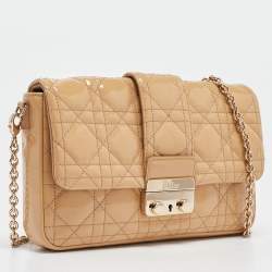 Pre Owned Dior Beige Cannage Patent Leather Miss Dior Promenade Chain Pouch