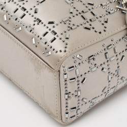 Pre Owned Dior Grey Cannage Embellished Satin Mini Lady Dior Tote