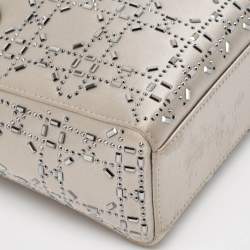 Pre Owned Dior Grey Cannage Embellished Satin Mini Lady Dior Tote