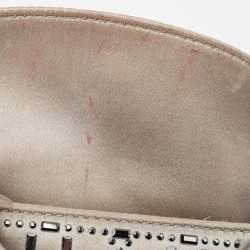 Pre Owned Dior Grey Cannage Embellished Satin Mini Lady Dior Tote