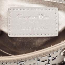 Pre Owned Dior Grey Cannage Embellished Satin Mini Lady Dior Tote