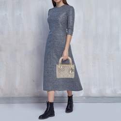 Pre Owned Dior Grey Cannage Embellished Satin Mini Lady Dior Tote