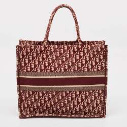 Dior Burgundy Oblique Embroidered Canvas Large Book Tote