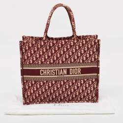 Dior Burgundy Oblique Embroidered Canvas Large Book Tote