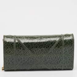 Dior Green Crackled Patent Leather Diorama Wallet On Chain